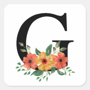 Adesivo Quadrado Letra floral Monogramas personalizados