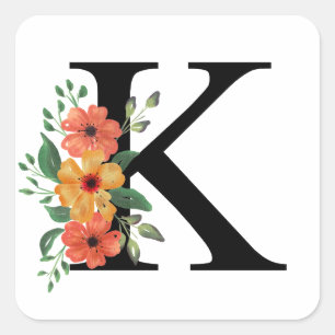 Adesivo Quadrado Letra floral Monogramas personalizados
