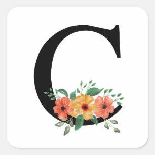 Adesivo Quadrado Letra floral Monogramas personalizados