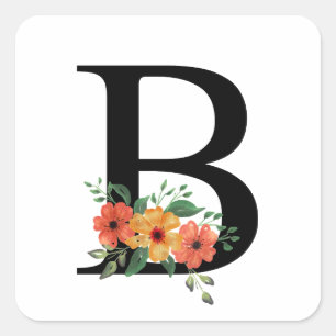 Adesivo Quadrado Letra floral Monogramas personalizados