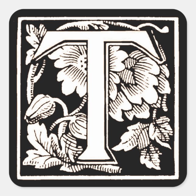 Adesivo Quadrado Letra floral "T" - Sticker (Frente)