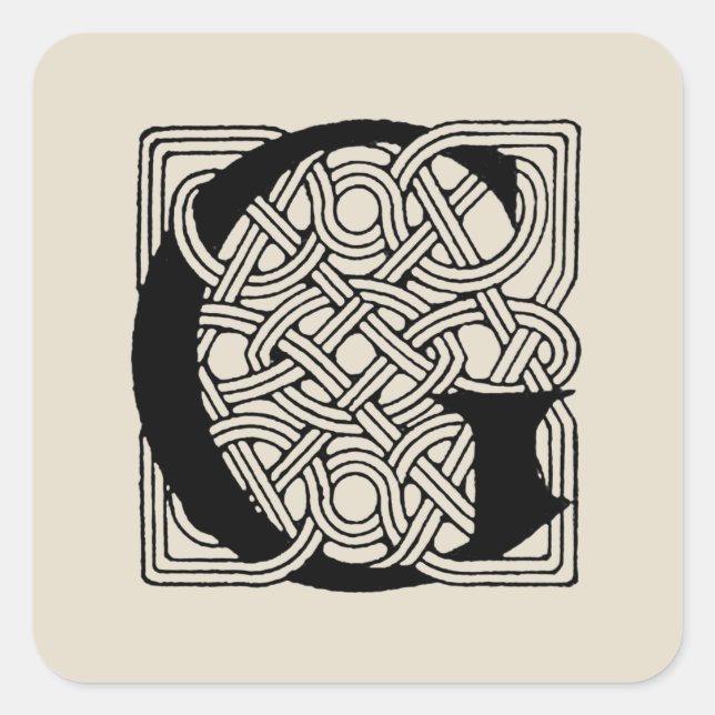 Adesivo Quadrado Letra G Monograma Antigo Nó Celta (Frente)