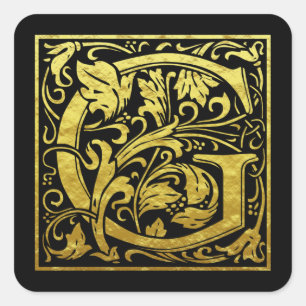 Adesivo Quadrado Letra G Primeira Letra Faux Dourado Preto