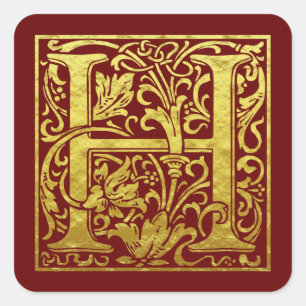 Adesivo Quadrado Letra H Primeira Letra Faux Dourada