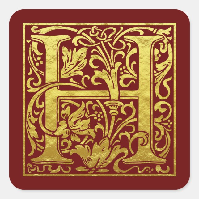 Adesivo Quadrado Letra H Primeira Letra Faux Dourada (Frente)