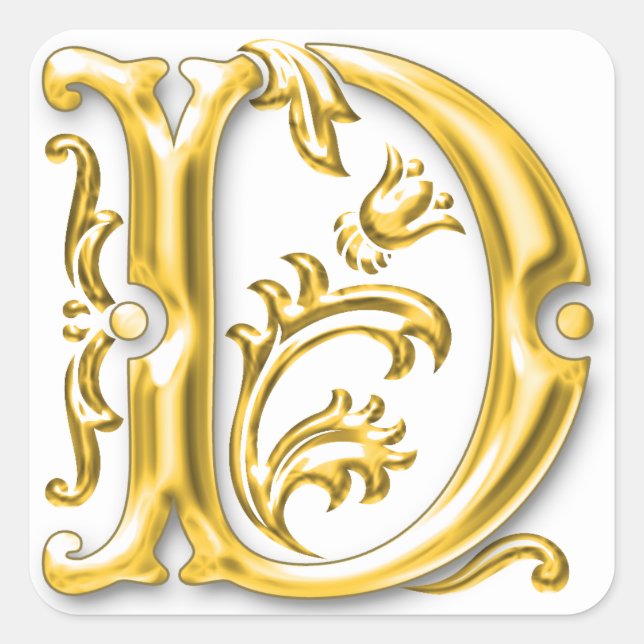 Adesivo Quadrado Letra inicial D maiúscula Sticker em Dourado (Frente)