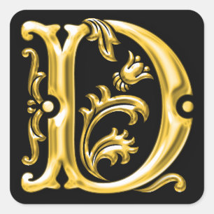 Adesivo Quadrado Letra inicial D maiúscula Sticker em Dourado