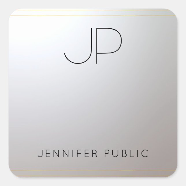 Adesivo Quadrado Letra inicial do Monograma de prata Dourada (Frente)