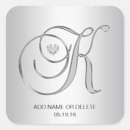 Adesivo Quadrado Letra Inicial Monograma Elegante Personalizada
