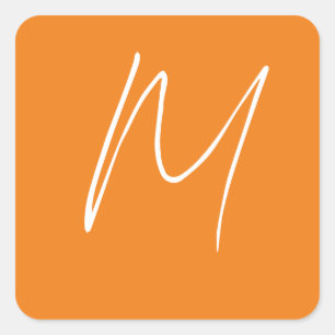 Adesivo Quadrado Letra inicial Monograma Estilo moderno Laranja Bra