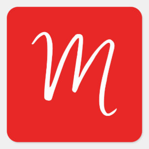 Adesivo Quadrado Letra inicial monograma Na moda vermelho branco