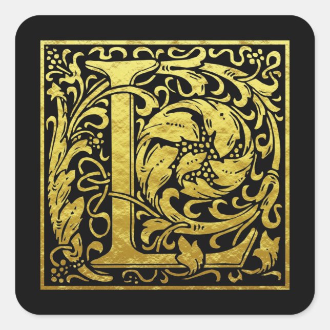 Adesivo Quadrado Letra L Primeira Letra Autocolante Dourado (Frente)