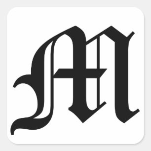 Adesivo Quadrado Letra M Texto em Inglês Antigo em Fundo Branco