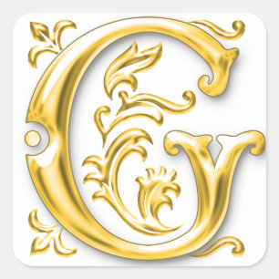 Adesivo Quadrado Letra maiúscula G inicial Sticker em Dourado