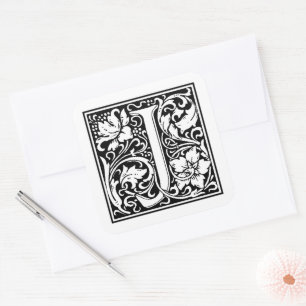 Adesivo Quadrado Letra Maiúscula J de William Morris em Branco