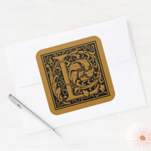 Adesivo Quadrado Letra Maiúscula L de William Morris Dourado Antigo