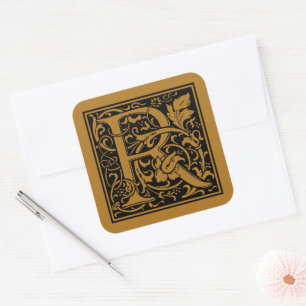 Adesivo Quadrado Letra Maiúscula R de William Morris Dourado Antigo