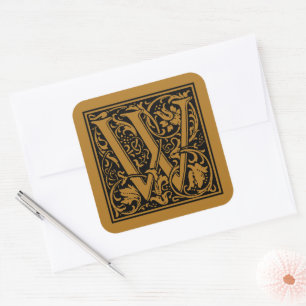 Adesivo Quadrado Letra Maiúscula W de William Morris Dourado Antigo
