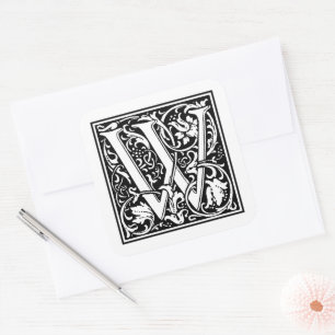 Adesivo Quadrado Letra Maiúscula W de William Morris em Branco