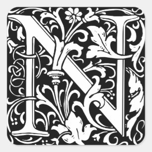 Adesivo Quadrado Letra N Monograma Medieval Arte Nova
