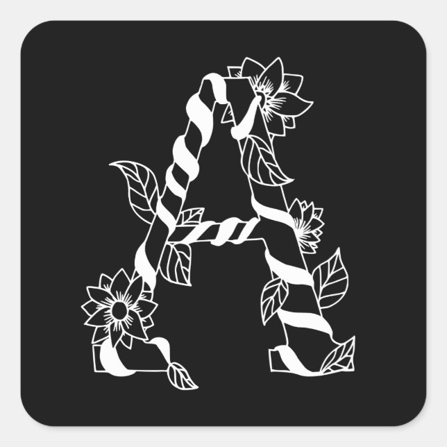 Adesivo Quadrado Letra negra e branca "A" com flores geminadas (Frente)