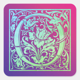 Adesivo Quadrado Letra O Colorida Gradiente da Primeira Letra Vinta