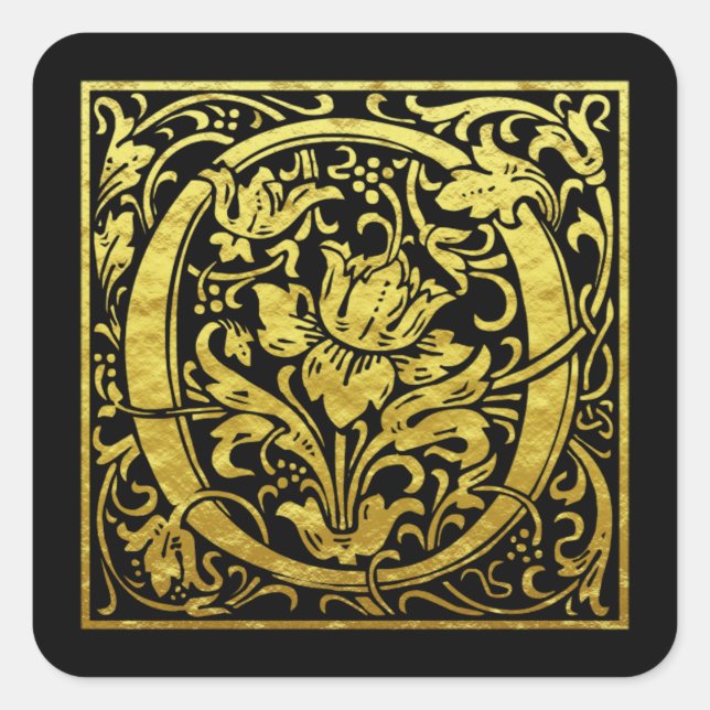 Adesivo Quadrado Letra O Primeira Letra Faux Dourado preto (Frente)