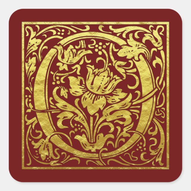 Adesivo Quadrado Letra O Primeira Letra Faux Dourado Vermelho (Frente)