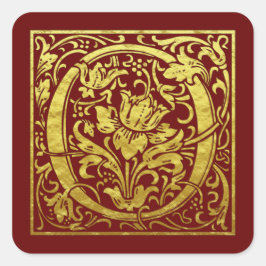 Adesivo Quadrado Letra O Primeira Letra Faux Dourado Vermelho