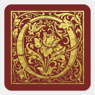 Adesivo Quadrado Letra O Primeira Letra Faux Dourado Vermelho