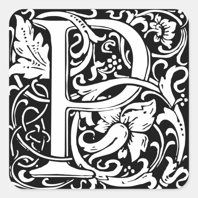 Adesivo Quadrado Letra P Monograma Medieval Vintage inicial (Frente)