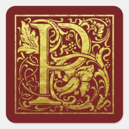 Adesivo Quadrado Letra P Primeira Letra Faux Dourada