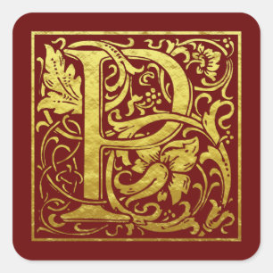 Adesivo Quadrado Letra P Primeira Letra Faux Dourada