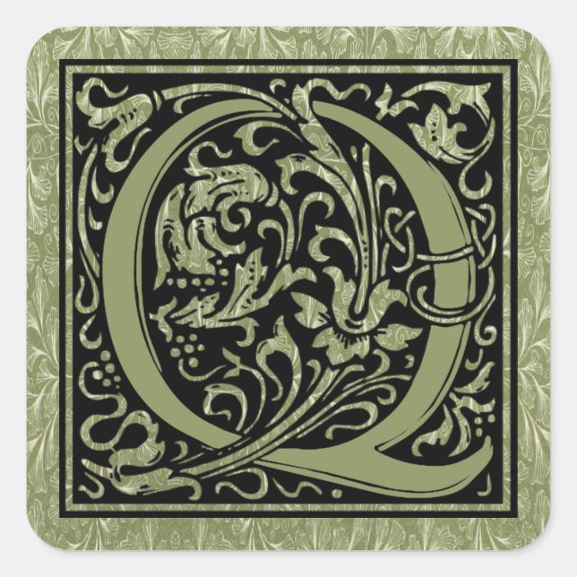 Adesivo Quadrado Letra Q Primeira Letra Monograma (Frente)