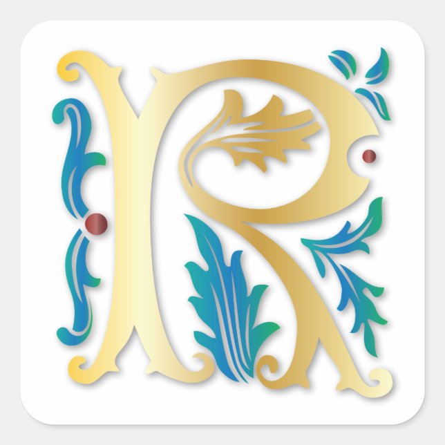 Adesivo Quadrado Letra R Monograma Fleur de lis (Frente)