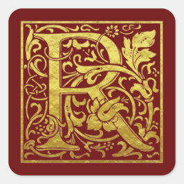 Adesivo Quadrado Letra R Primeira Letra Faux Dourado Vermelho