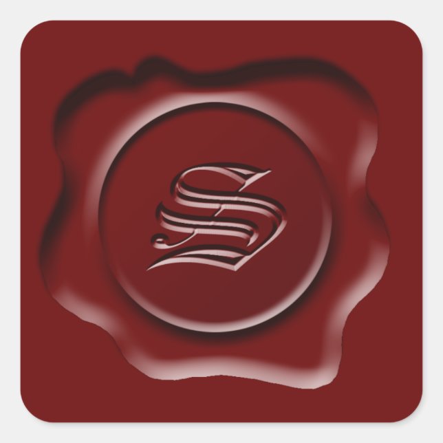 Adesivo Quadrado Letra S Monograma de Seal de Cera (Frente)