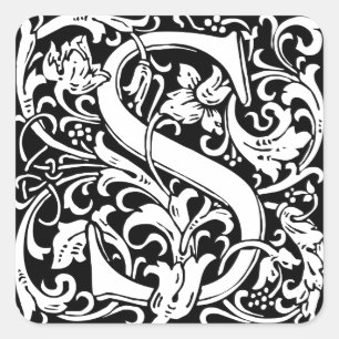 Adesivo Quadrado Letra S Monograma Medieval Art Nouveau