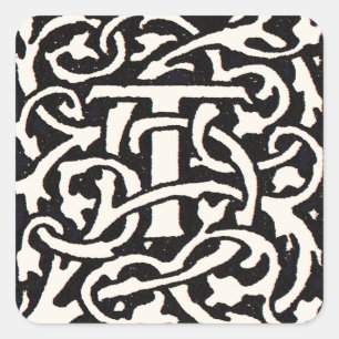 Adesivo Quadrado Letra T Art Nouveau Monograma Vintage