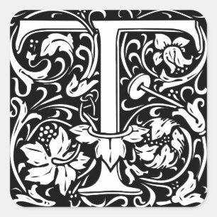 Adesivo Quadrado Letra T Monograma Medieval Arte Nova
