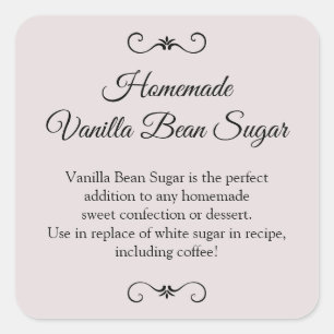 Adesivo Quadrado Letra Vanilla Bean Sugar, açúcar de baunilha casei