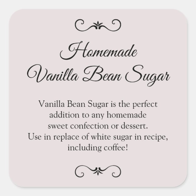 Adesivo Quadrado Letra Vanilla Bean Sugar, açúcar de baunilha casei (Frente)