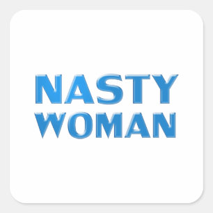 Adesivo Quadrado Letras azuis de "mulher desagradável", fundo bran