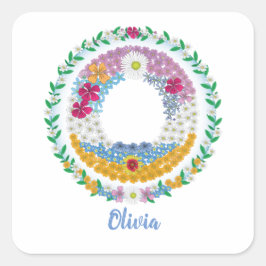 Adesivo Quadrado Letras Flores "O" Inicial com Nome Personalizado