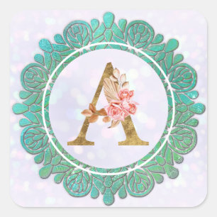 Adesivo Quadrado Letras iniciais do Monograma Elegante com Mandala