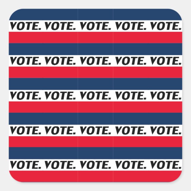 Adesivo Quadrado Letras pretas "Vote", branco azul vermelho (Frente)