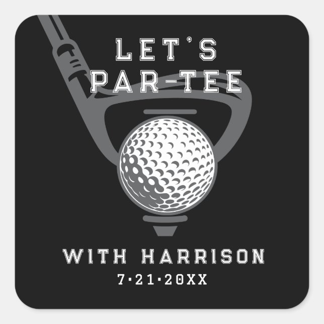 Adesivo Quadrado Let's Par-tee Golf Theme Birthday Black (Frente)