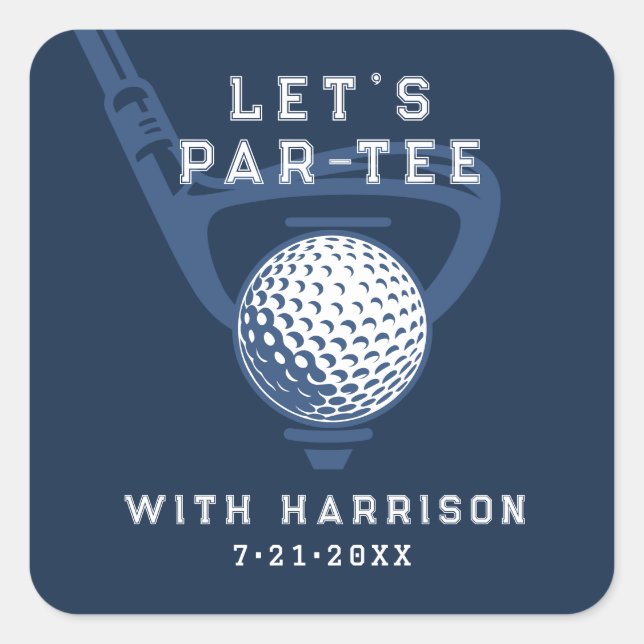 Adesivo Quadrado Let's Par-tee Golf Theme Birthday Navy Blue (Frente)