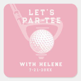 Adesivo Quadrado Let's Par-tee Golf Theme Birthday Pink