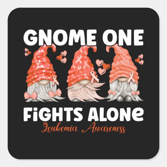 Adesivo Quadrado Leukemia Cancer Orange Ribbon Gnome (Frente)